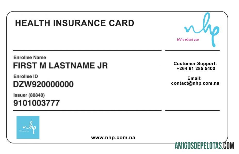 Cartão de seguro saúde da Namíbia amostra